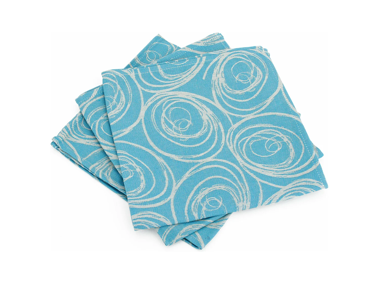 Lot de 3 serviettes de table 45x45 cm Jacquard coton SPIRALE bleu turquoise