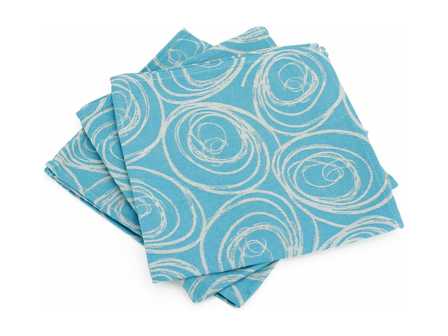 Lot de 3 serviettes de table 45x45 cm Jacquard coton SPIRALE bleu turquoise