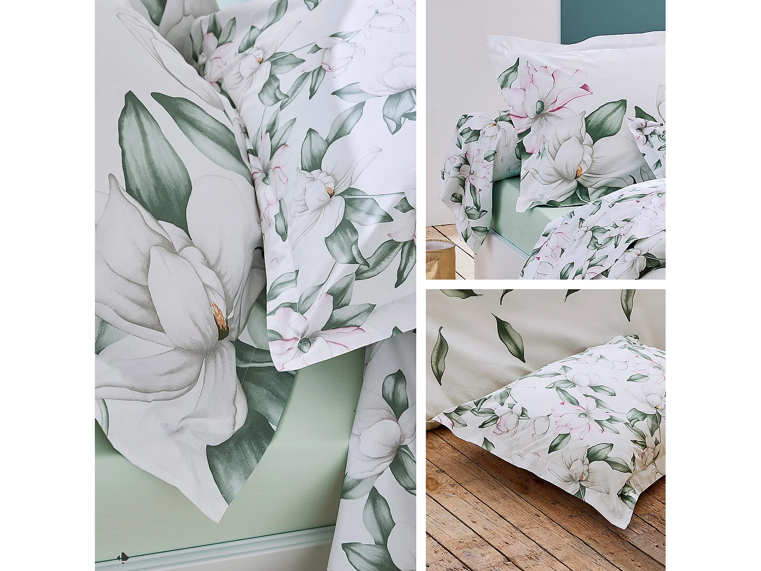 Taie de traversin 140x43 cm percale coton MAGNOLIA vert sauge