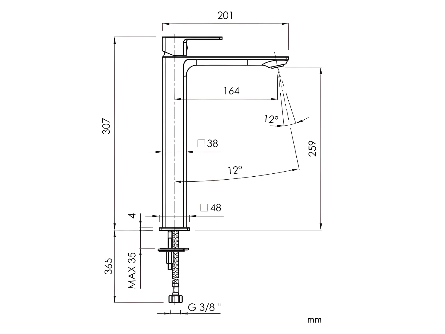 Grifo monomando alto para lavabo CUBO 2 colores