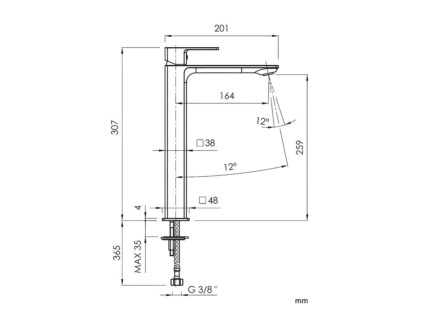 Robinet mitigeur lavabo réhaussé CUBO  Chromé brillant