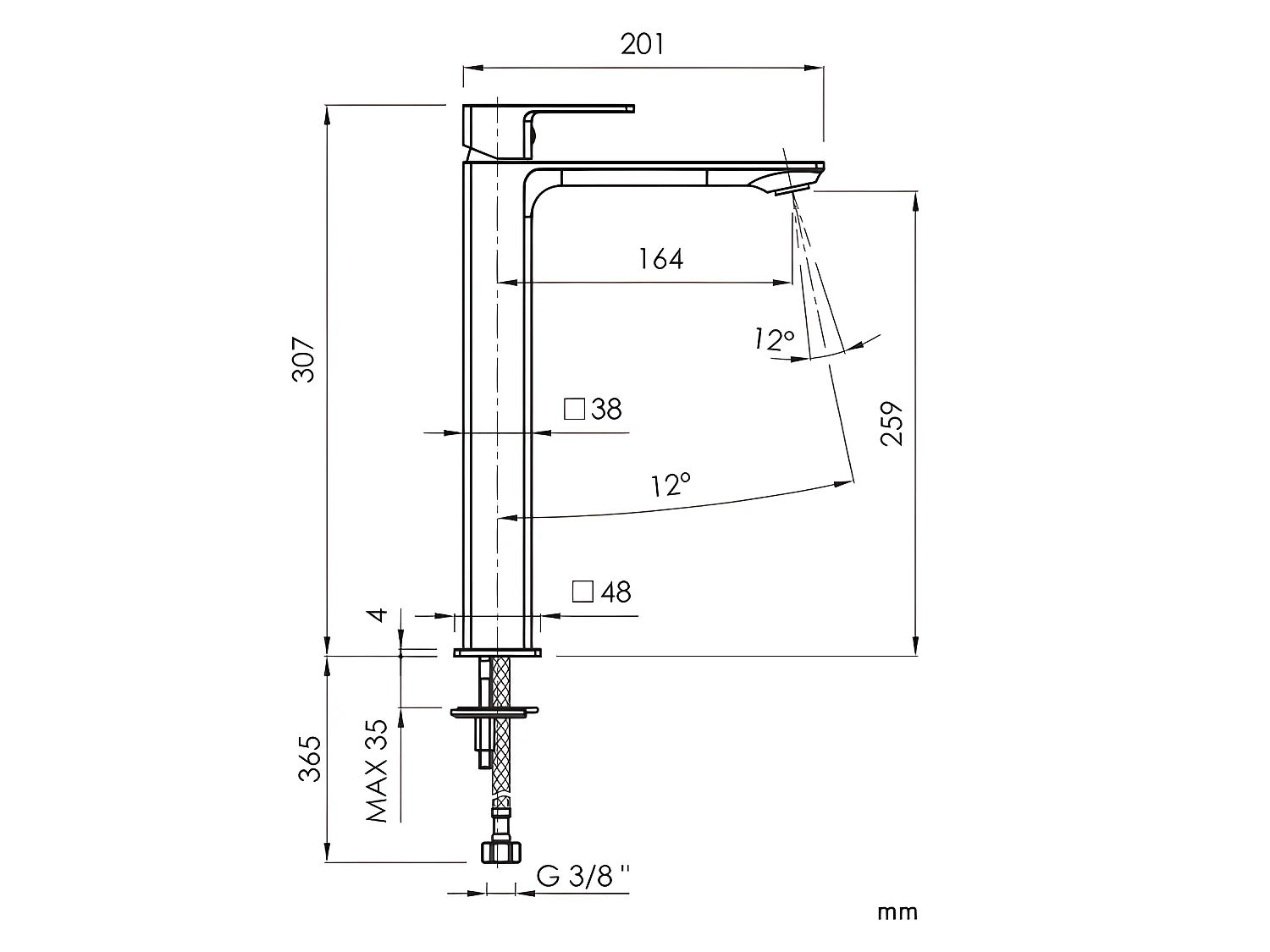 Grifo monomando alto para lavabo CUBO 2 colores