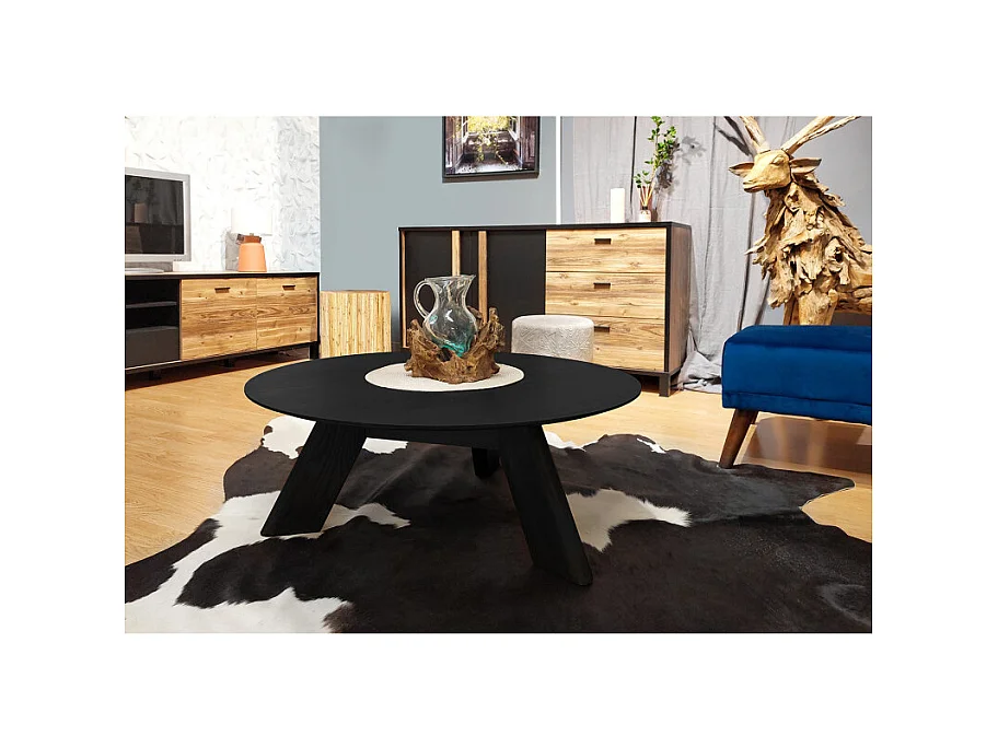 Table basse ronde en bois noir D.90 cm avec 3 pieds inclinés - ZARA