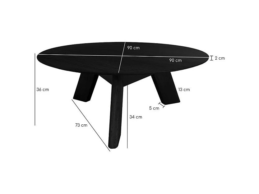 Table basse ronde en bois noir D.90 cm avec 3 pieds inclinés - ZARA