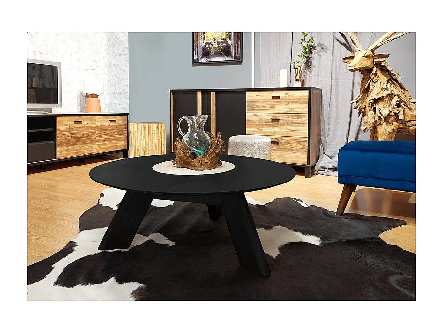 Table basse ronde en bois noir D.90 cm avec 3 pieds inclinés - ZARA