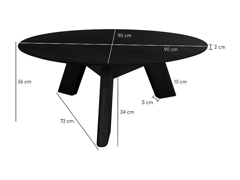 Table basse ronde en bois noir D.90 cm avec 3 pieds inclinés - ZARA