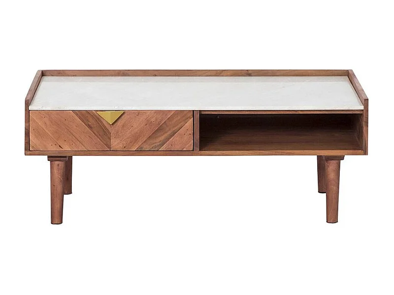 Mesa de centro de madera de acacia Naxos con cajón y estante de almacenamiento