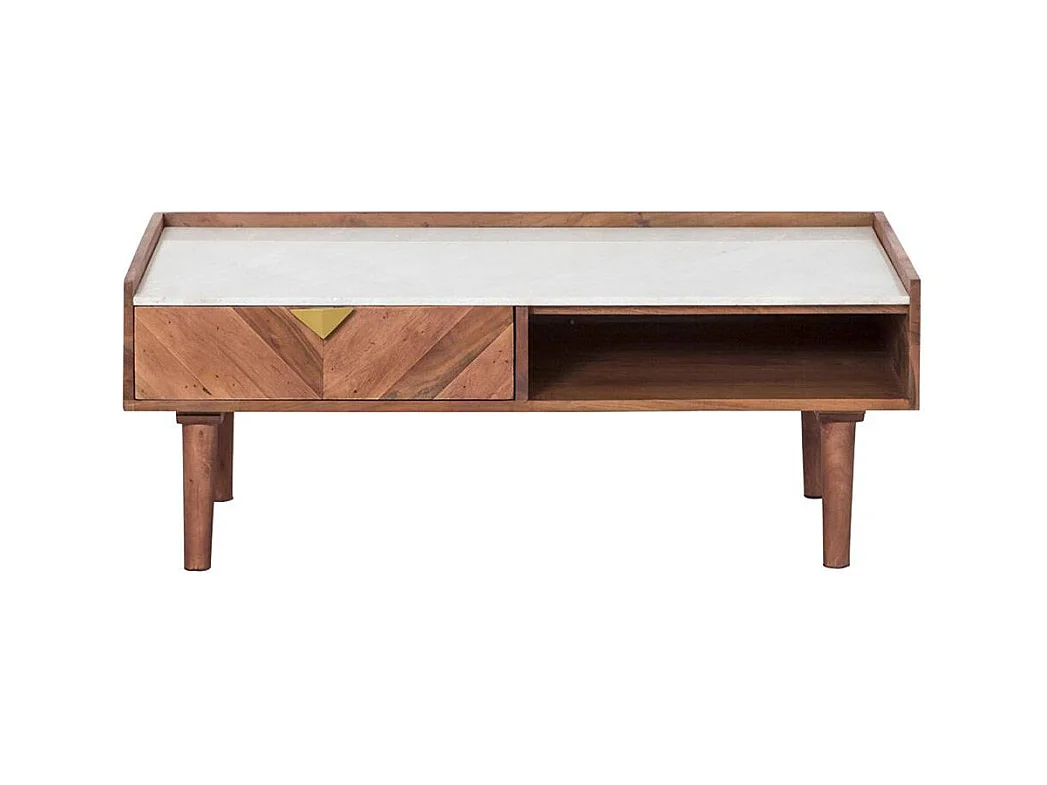 Mesa de centro de madera de acacia Naxos con cajón y estante de almacenamiento