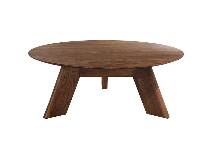 Table basse ronde en bois brun D.90 cm avec 3 pieds inclinés - ZARA