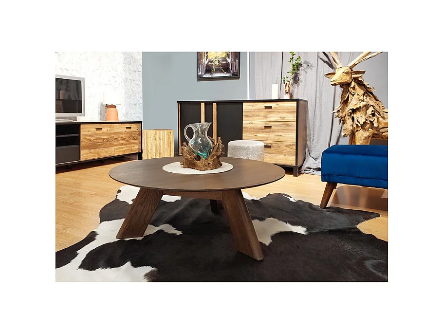 Table basse ronde en bois brun D.90 cm avec 3 pieds inclinés - ZARA