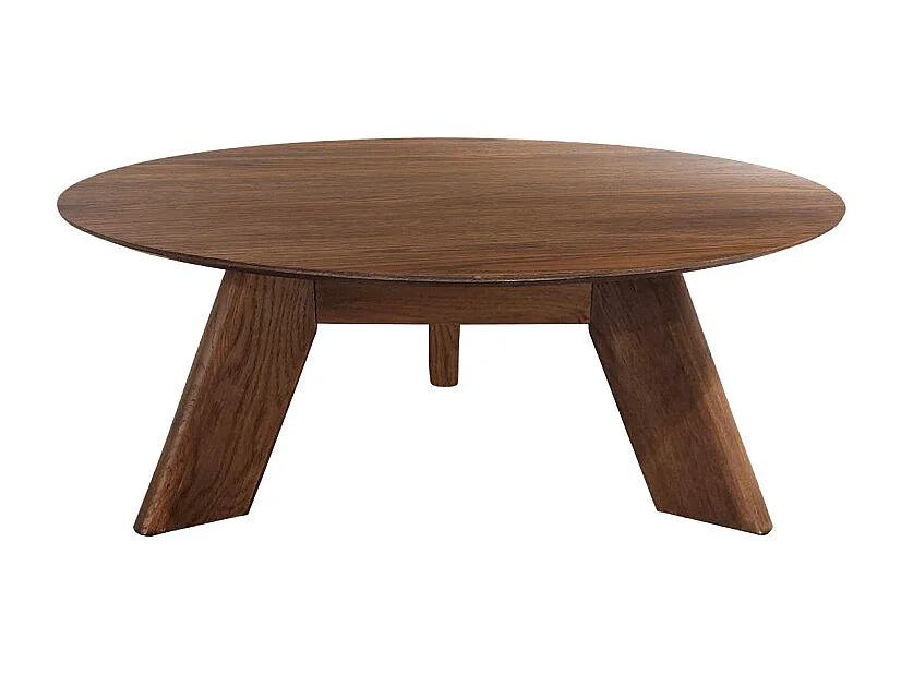 Table basse ronde en bois brun D.90 cm avec 3 pieds inclinés - ZARA