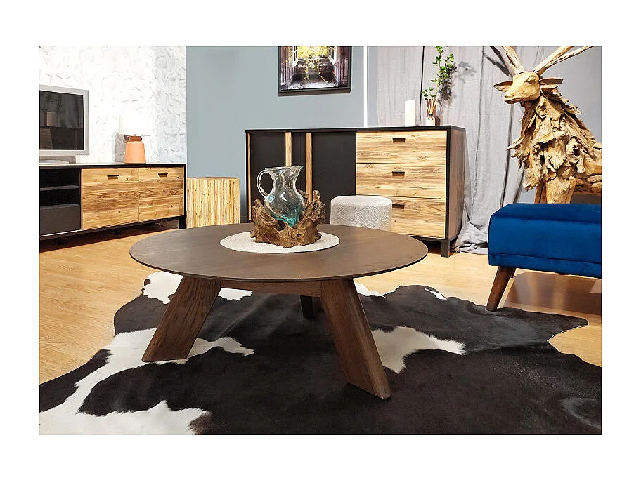 Table basse ronde en bois brun D.90 cm avec 3 pieds inclinés - ZARA