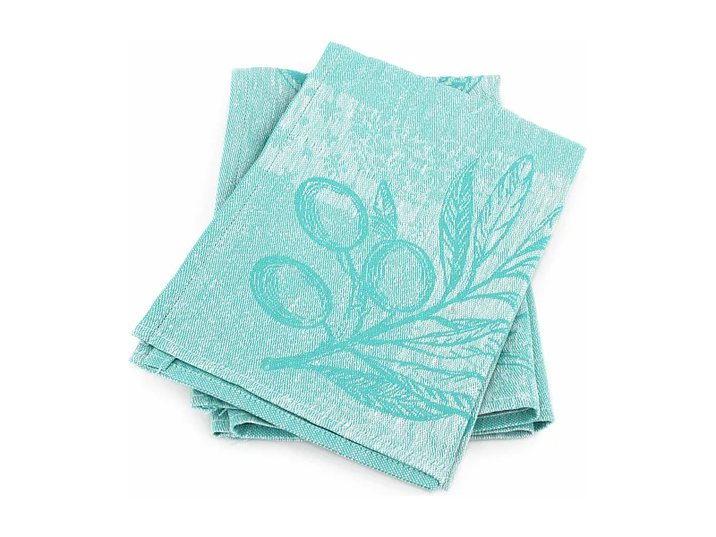 Lot de 2 torchons de cuisine toile 50x70 cm OLIVES vert coton et lin