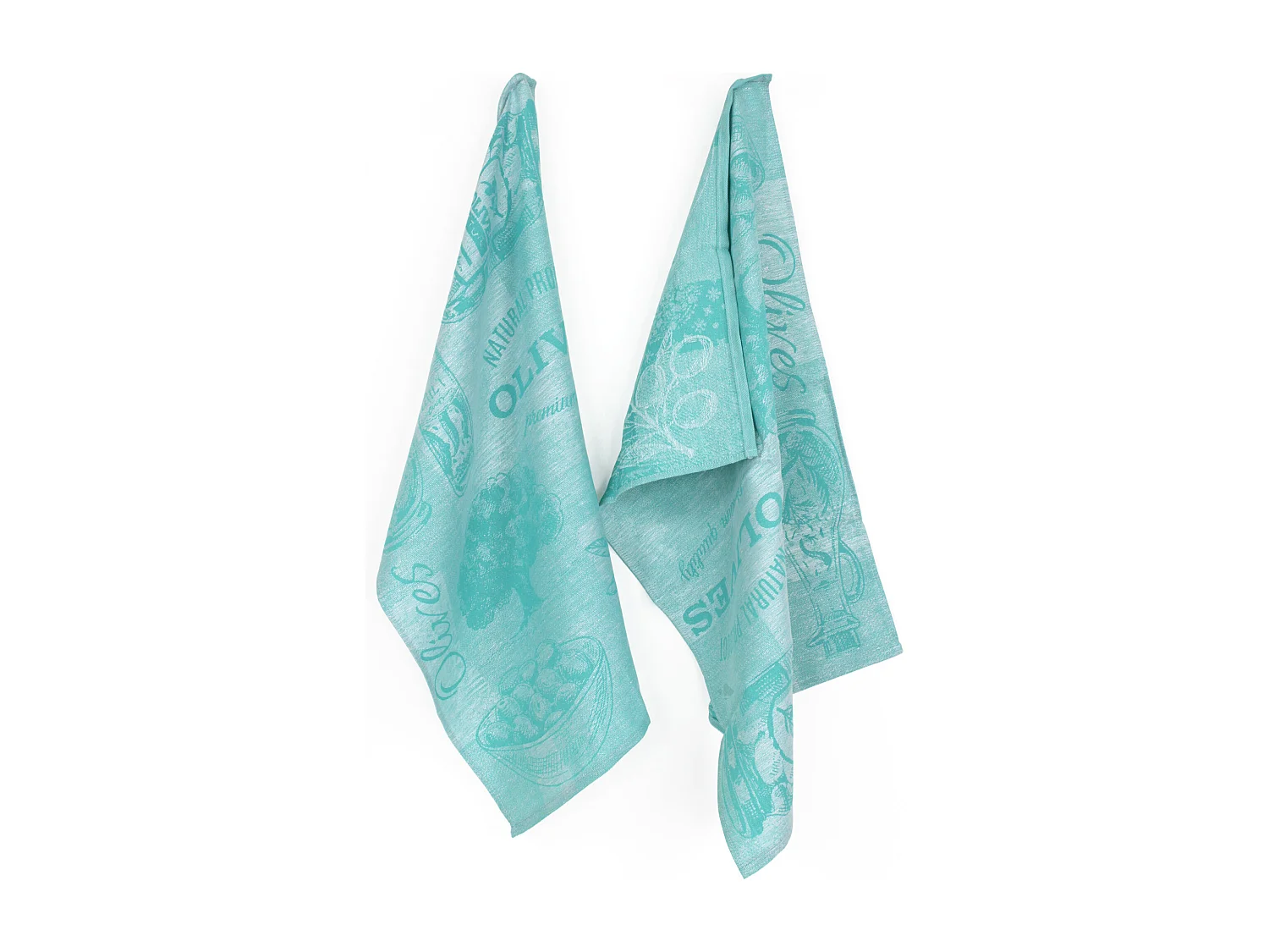 Lot de 2 torchons de cuisine toile 50x70 cm OLIVES vert coton et lin