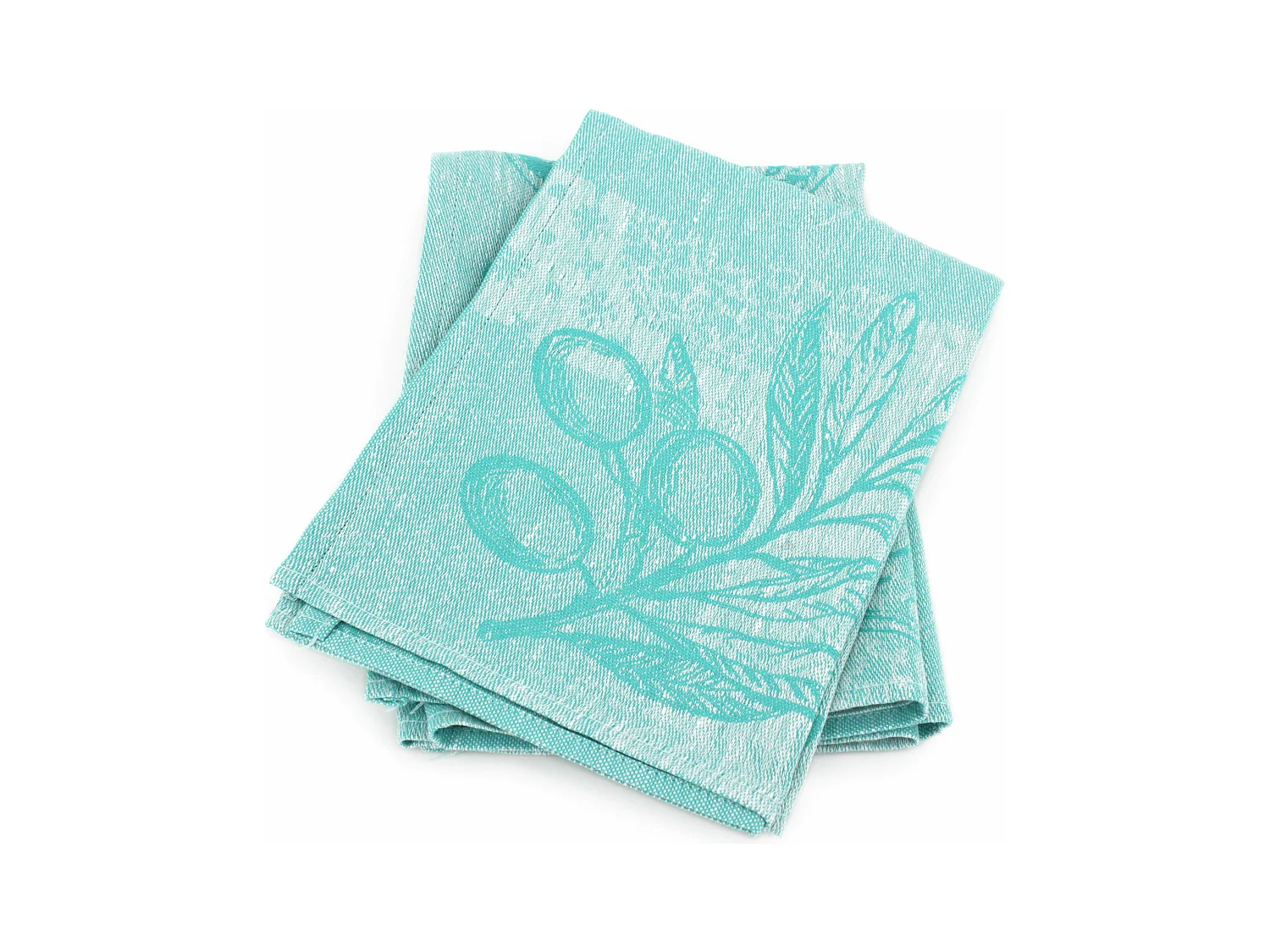 Lot de 2 torchons de cuisine toile 50x70 cm OLIVES vert coton et lin