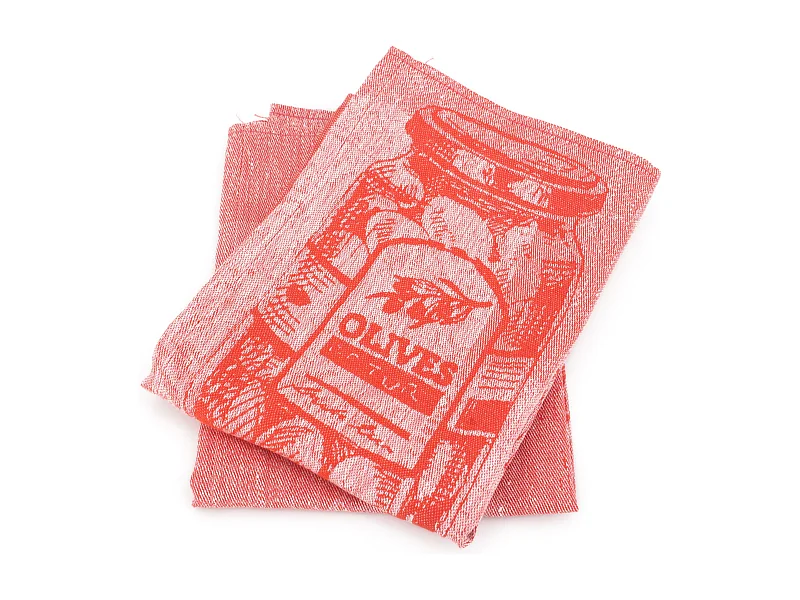 Lot de 2 torchons de cuisine toile 50x70 cm OLIVES orange coton et lin