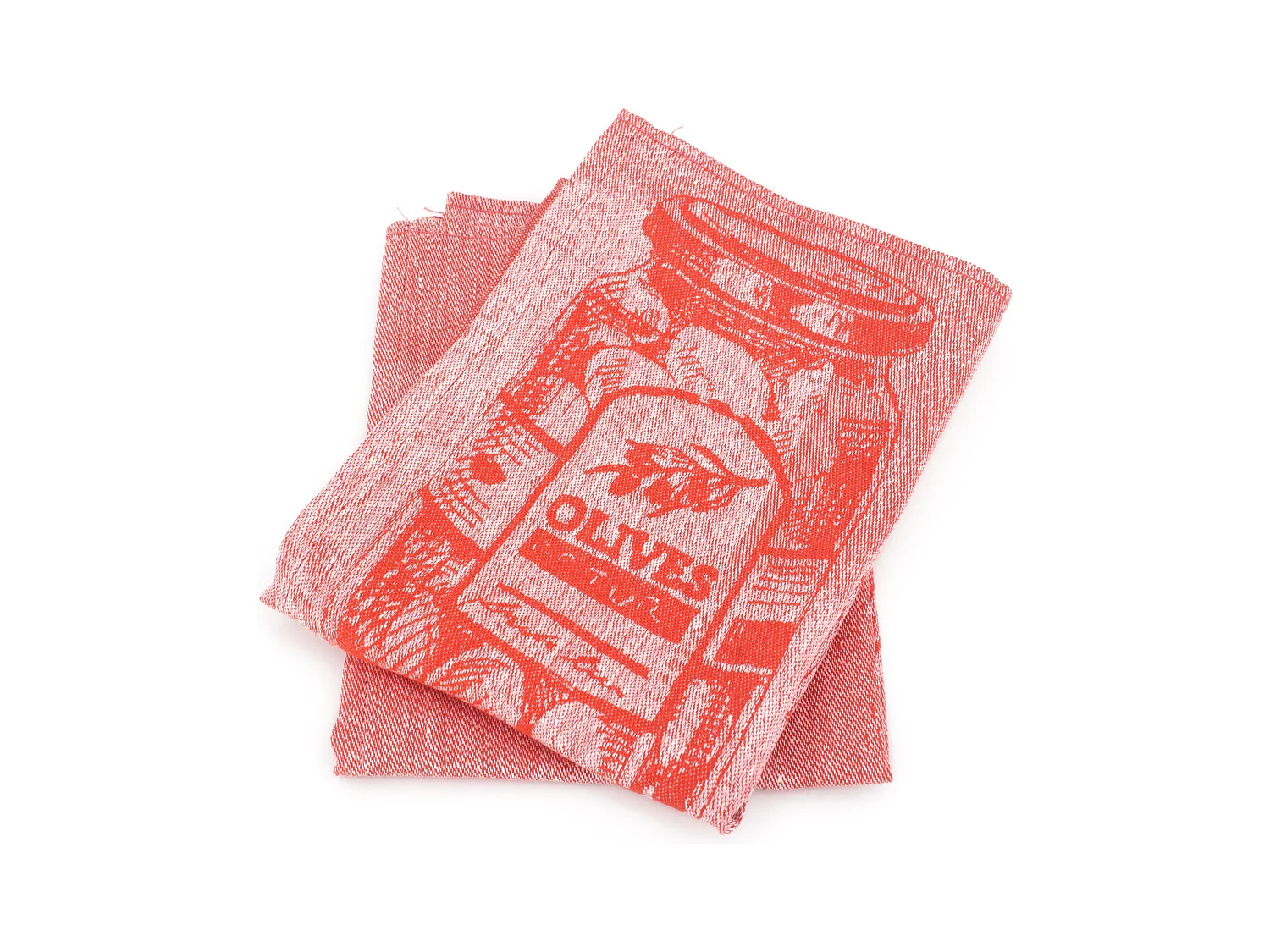 Lot de 2 torchons de cuisine toile 50x70 cm OLIVES orange coton et lin