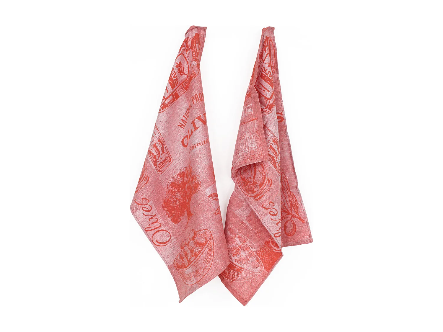 Lot de 2 torchons de cuisine toile 50x70 cm OLIVES orange coton et lin