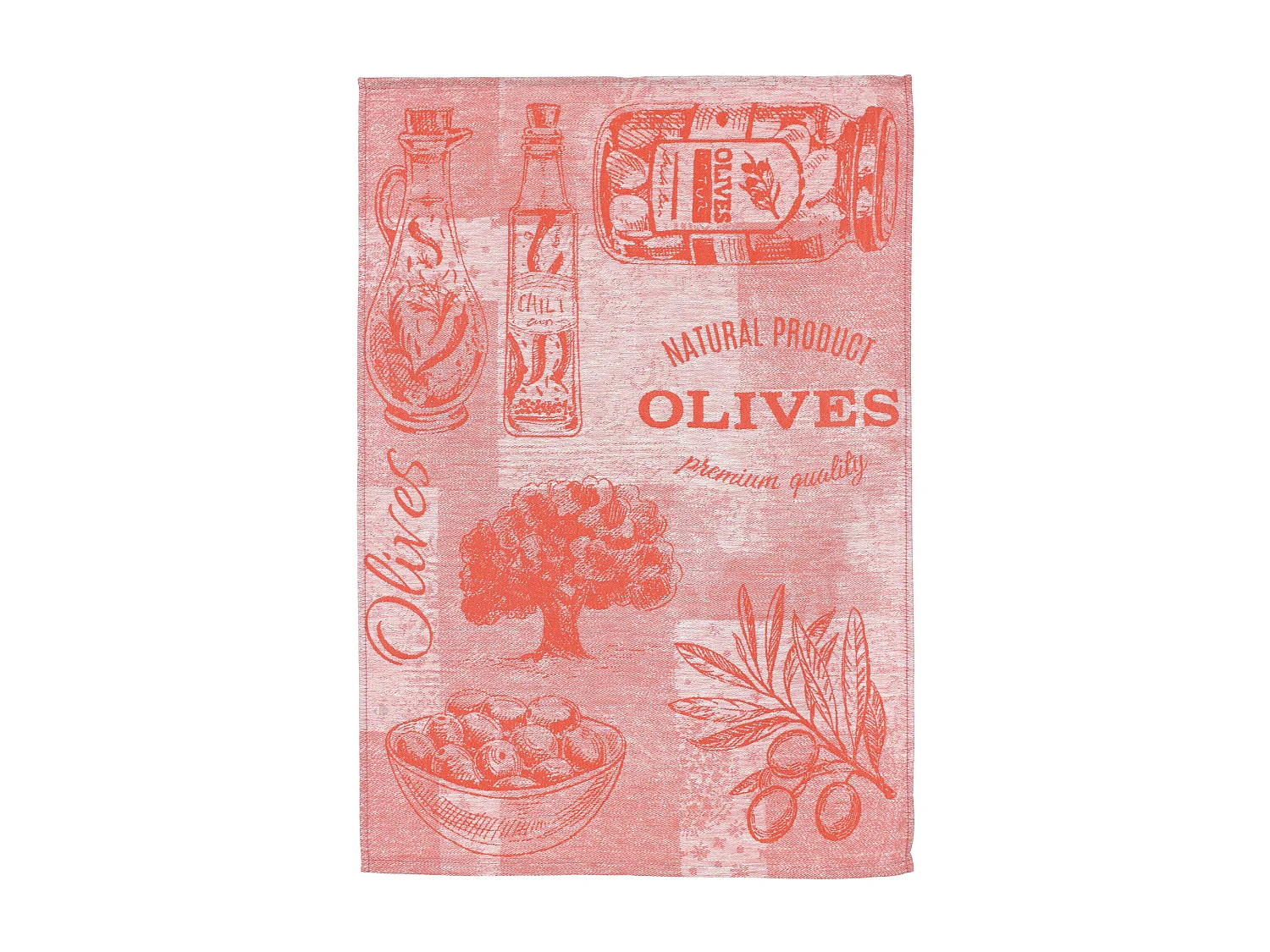 Lot de 2 torchons de cuisine toile 50x70 cm OLIVES orange coton et lin