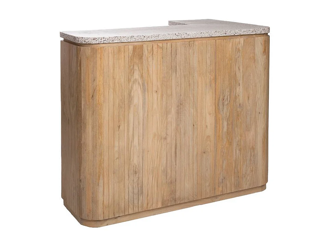 Meuble bar en angle bois de manguier et terrazzo Lou