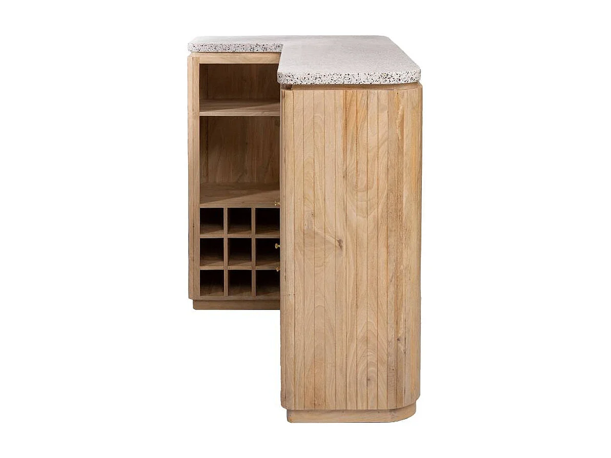 Meuble bar en angle bois de manguier et terrazzo Lou