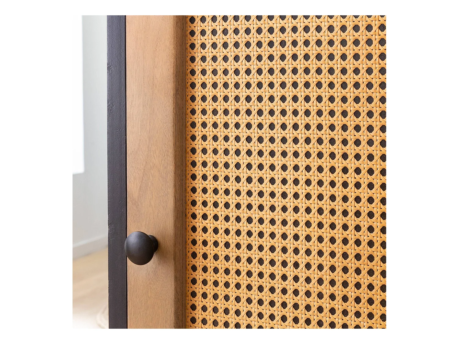 Colonne en bois de manguier et cannage Ezra