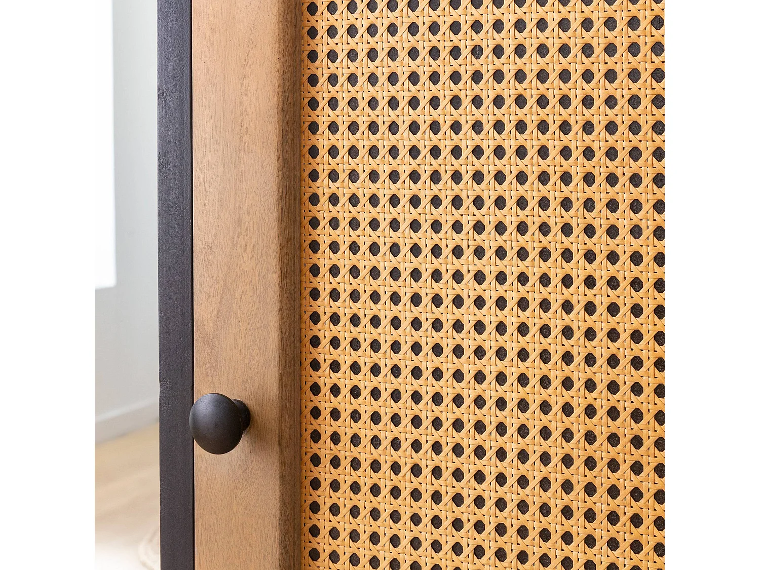 Colonne en bois de manguier et cannage Ezra