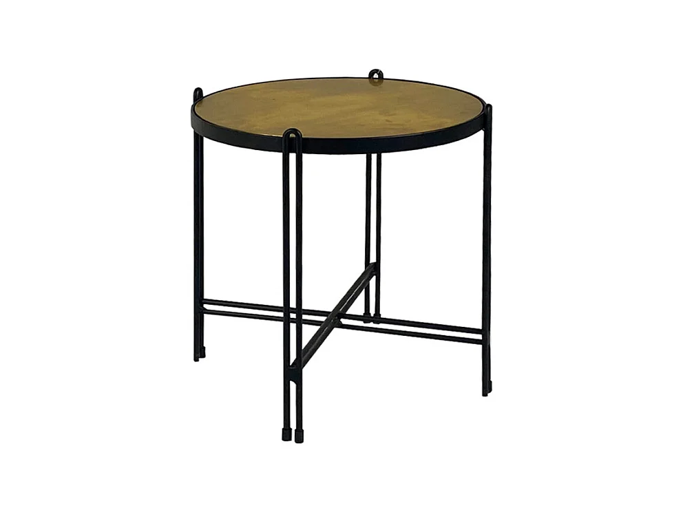 Table d'appoint en métal noir avec plateau rond et doré - ORO 8806