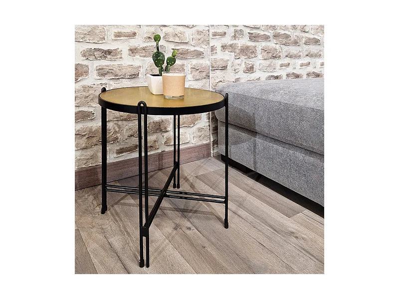 Table d'appoint en métal noir avec plateau rond et doré - ORO 8806