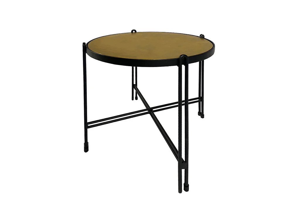Table d'appoint en métal noir avec plateau rond et doré - ORO 8806