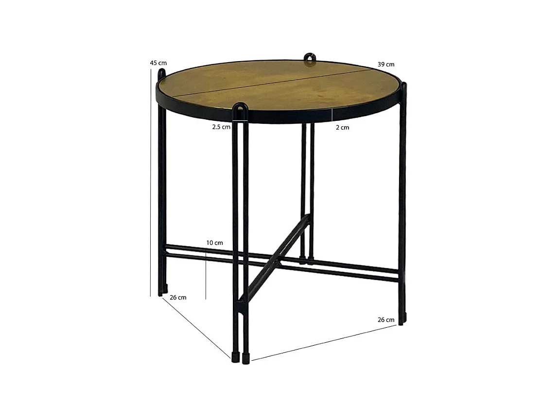 Table d'appoint en métal noir avec plateau rond et doré - ORO 8806