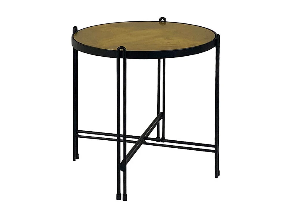 Table d'appoint en métal noir avec plateau rond et doré - ORO 8806
