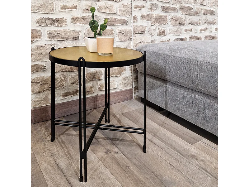 Table d'appoint en métal noir avec plateau rond et doré - ORO 8806