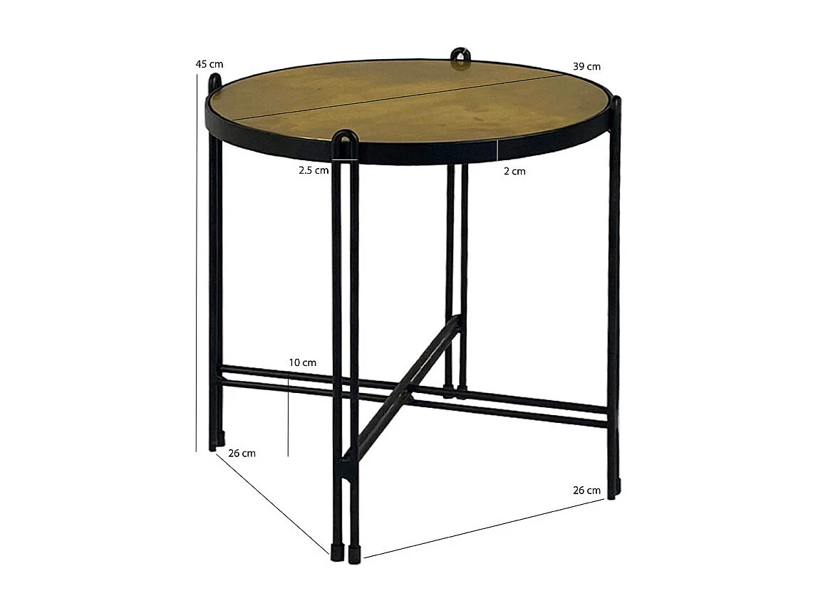 Table d'appoint en métal noir avec plateau rond et doré - ORO 8806