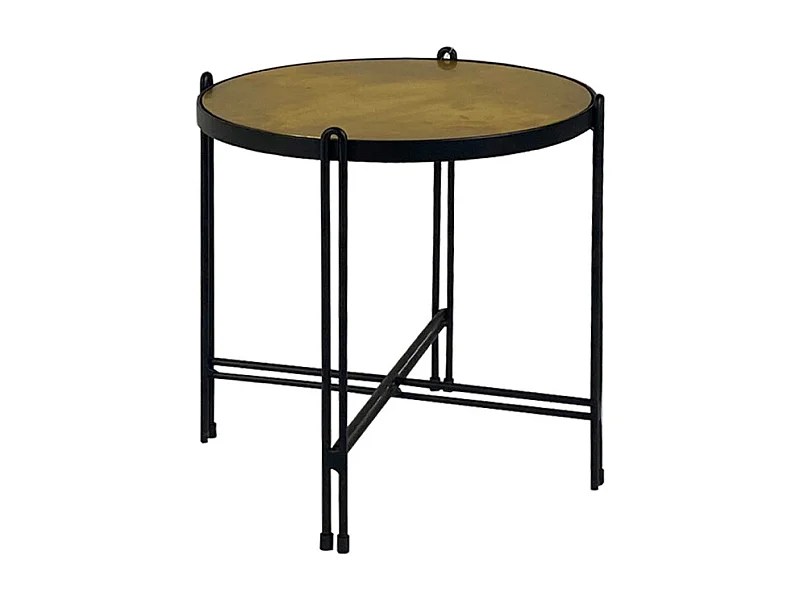 Table d'appoint en métal noir avec plateau rond et doré - ORO 8806