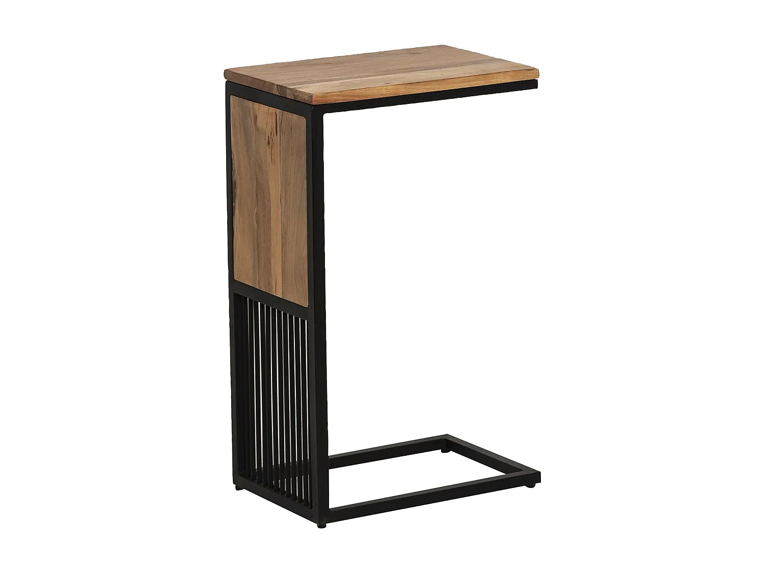 Mesa auxiliar industrial de madera de acacia y metal Mattia