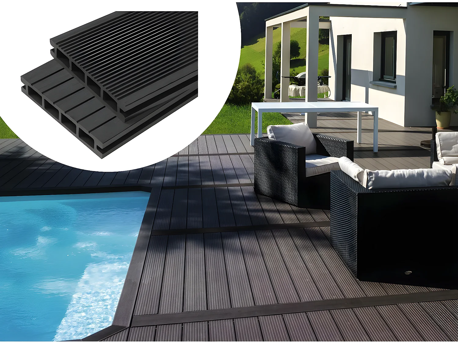 Pack 5 m² - Lames de terrasse composite alvéolaires - Gris