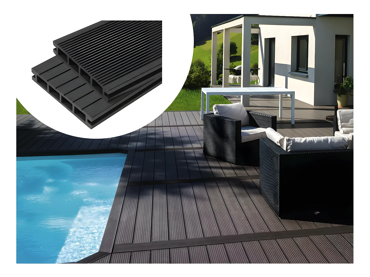 Pack 5 m² - Lames de terrasse composite alvéolaires - Gris