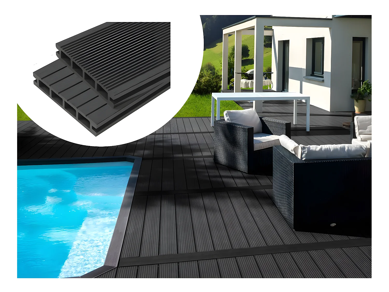 Pack 5 m² - Lames de terrasse composite alvéolaires - Gris foncé