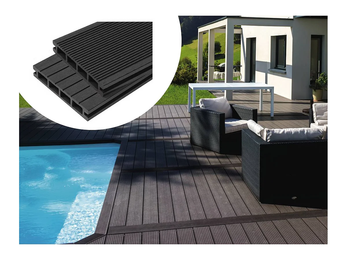Pacote de 15m² de tábuas de terraço composto alveolares cinza com acessórios incluídos