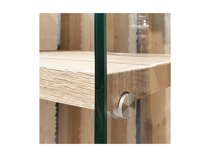 Console en verre trempé L. 125 cm étagère décor chêne clair - ICE