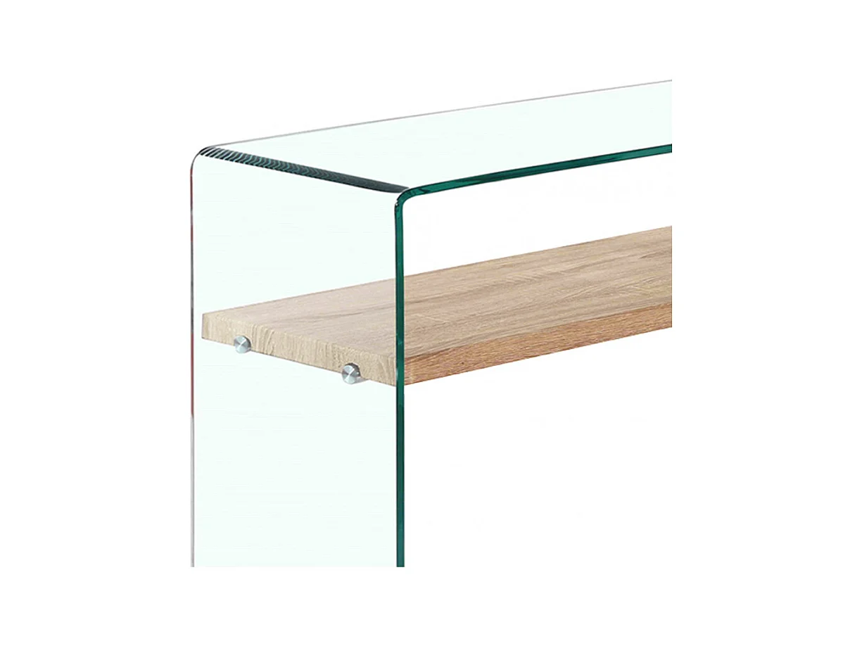 Console en verre trempé L. 125 cm étagère décor chêne clair - ICE
