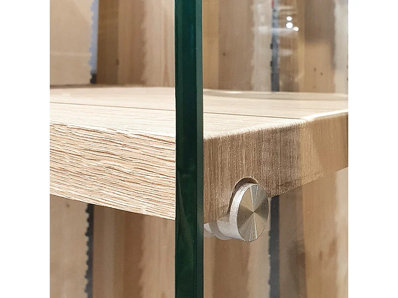 Console en verre trempé L. 125 cm étagère décor chêne clair - ICE