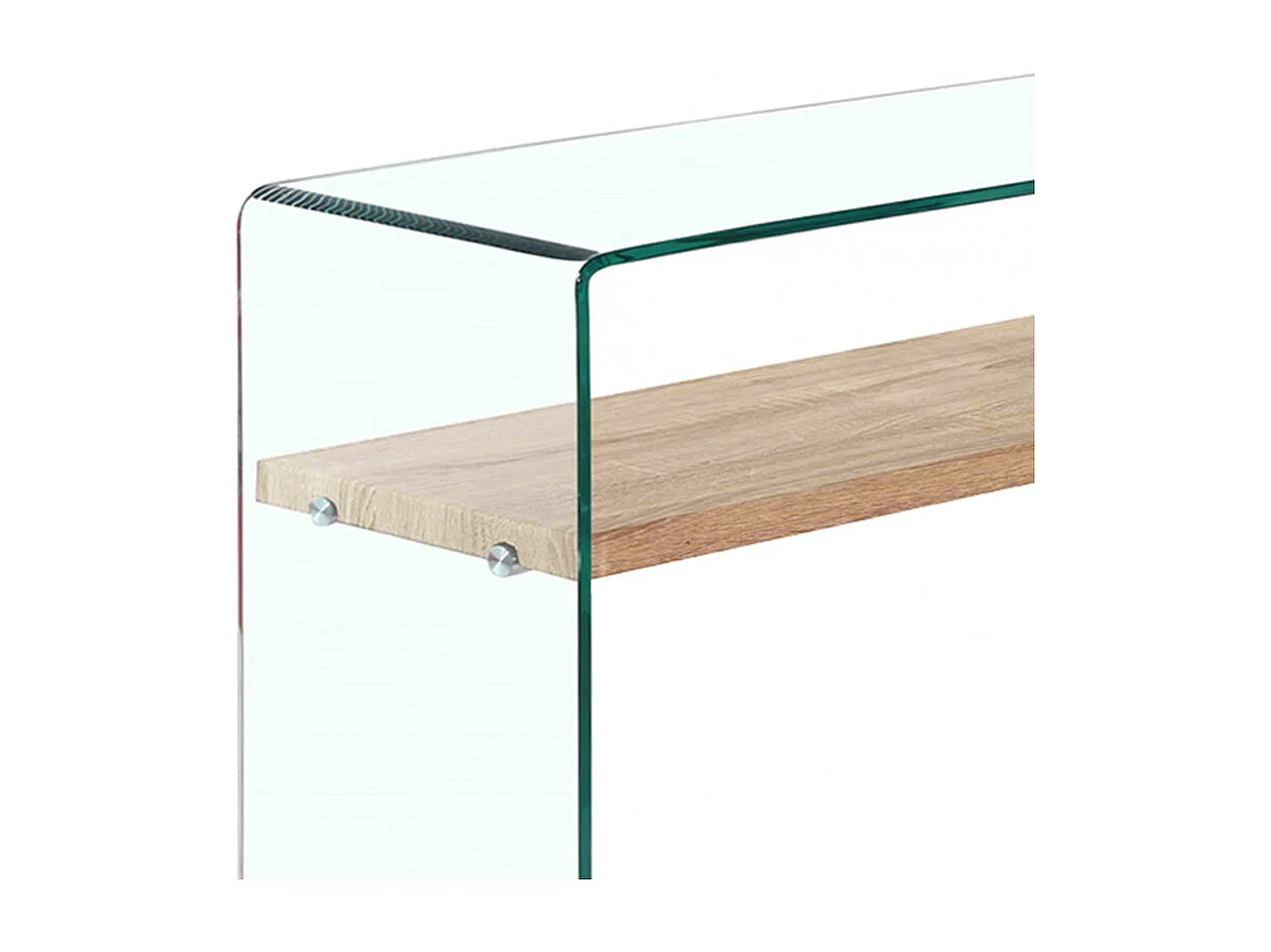 Console en verre trempé L. 125 cm étagère décor chêne clair - ICE