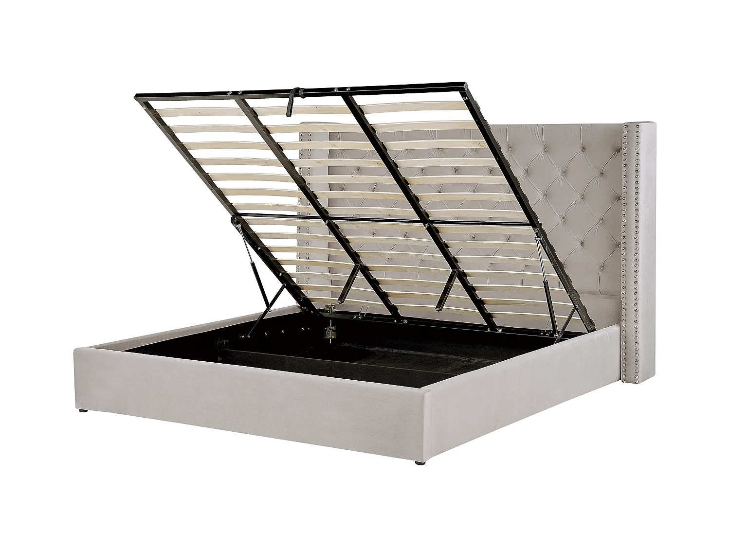 Cama baú Veludo LUBBON 180 x 200 cm Cinzento claro