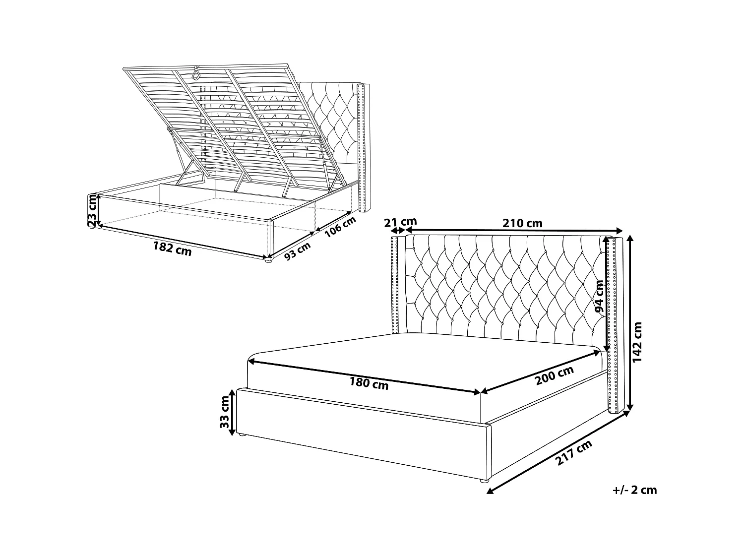 Cama baú Veludo LUBBON 180 x 200 cm Cinzento claro