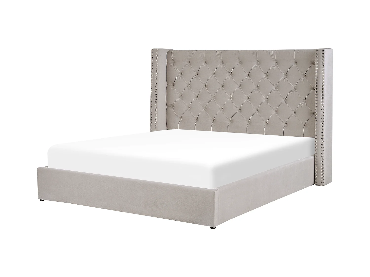 Cama baú Veludo LUBBON 180 x 200 cm Cinzento claro