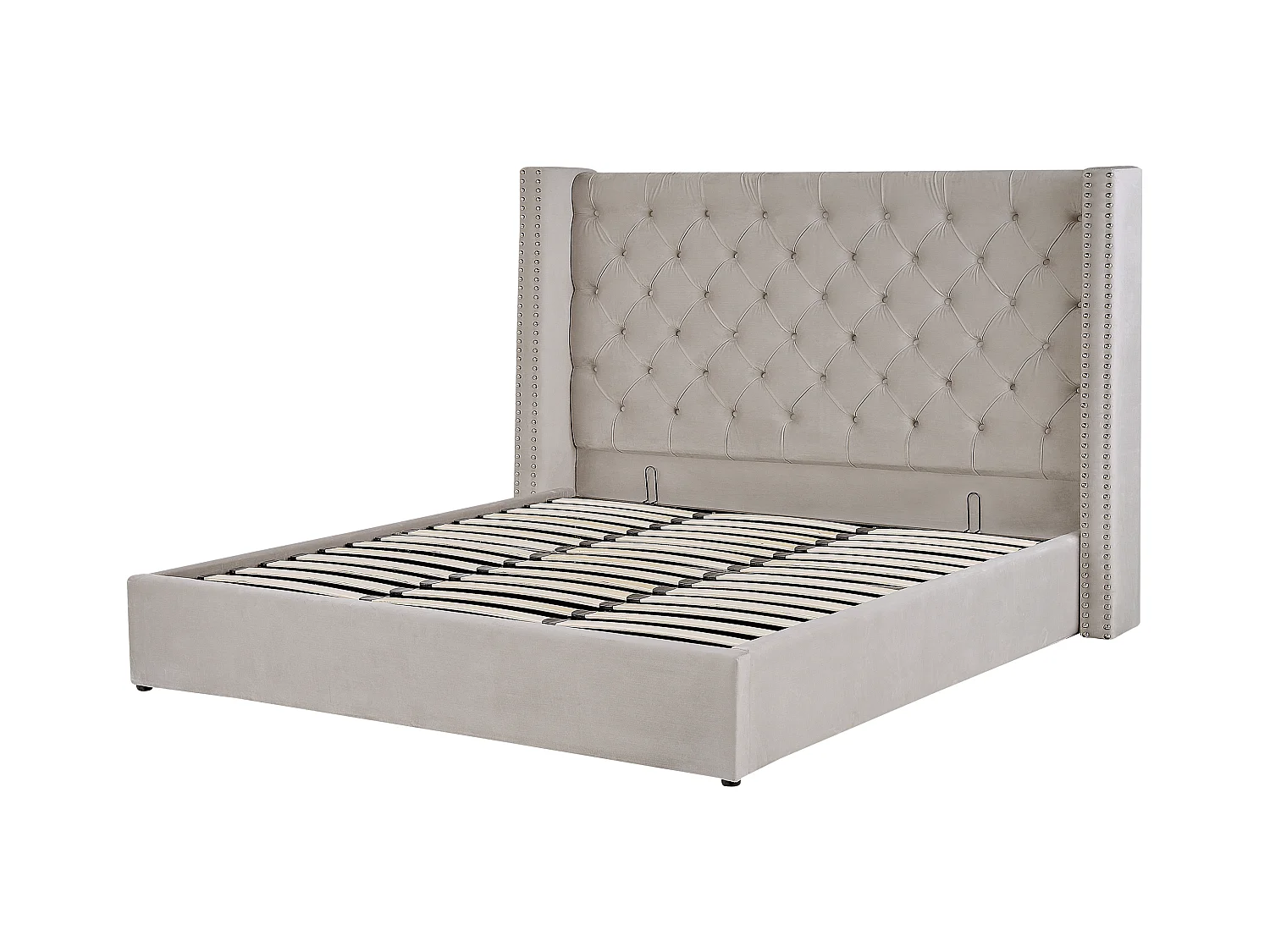 Cama baú Veludo LUBBON 180 x 200 cm Cinzento claro