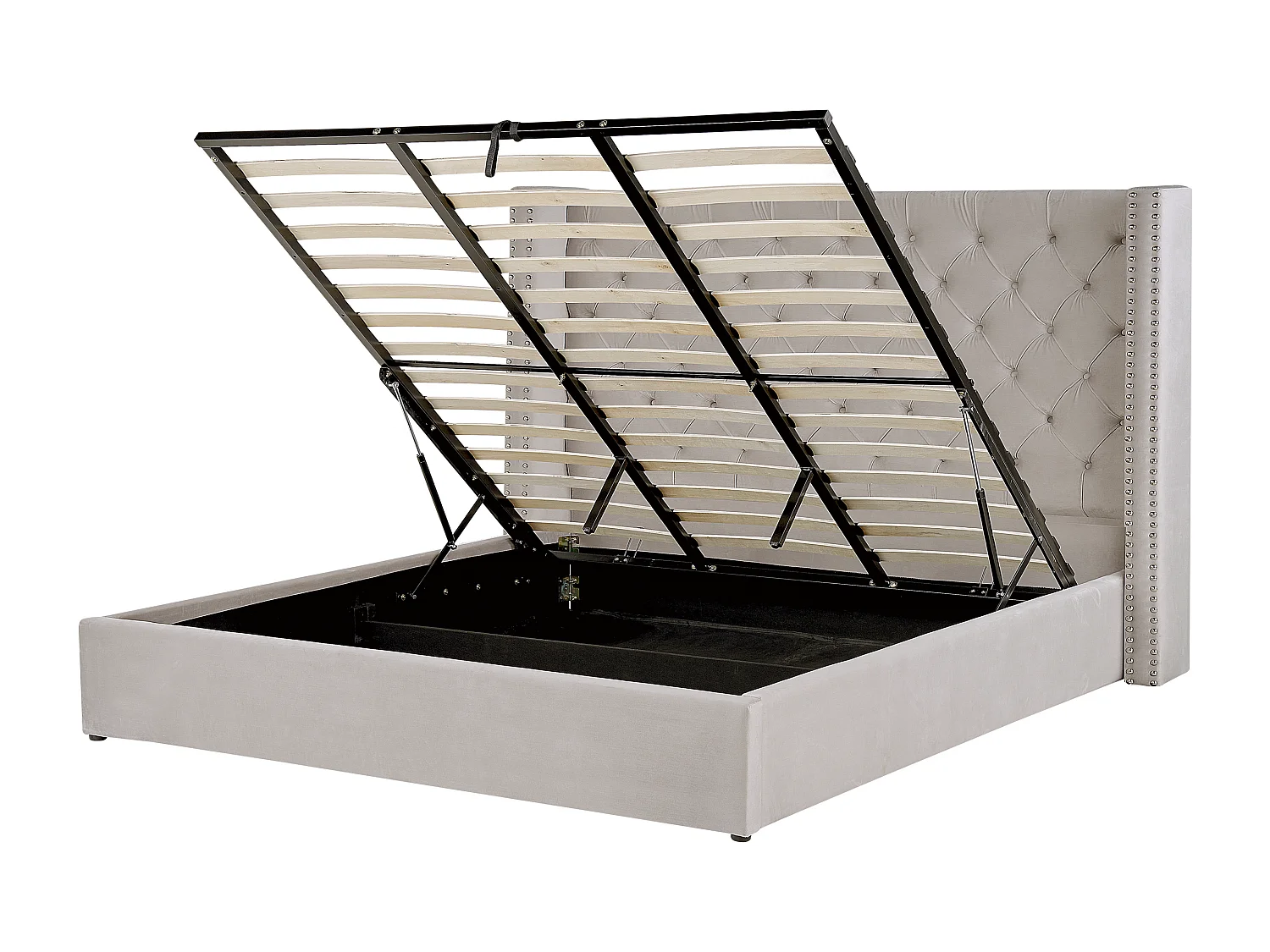 Cama baú Veludo LUBBON 180 x 200 cm Cinzento claro