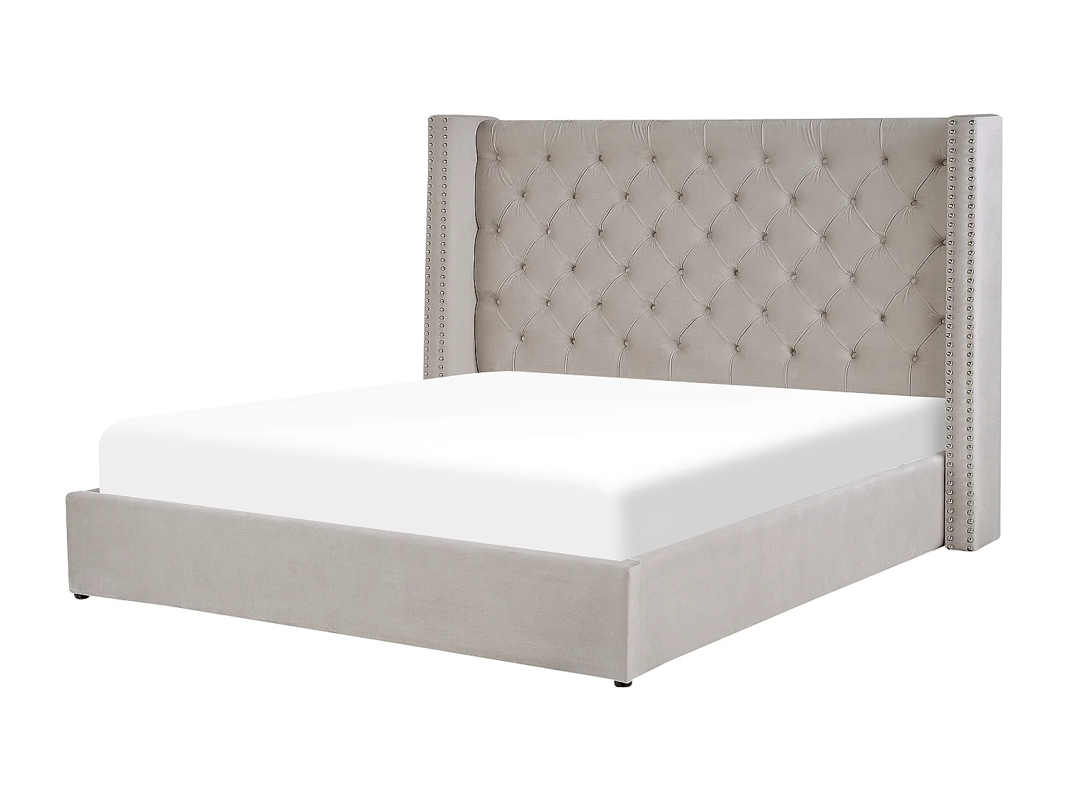 Cama baú Veludo LUBBON 180 x 200 cm Cinzento claro